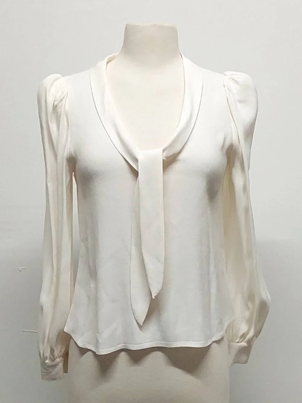 Reformation Ivory “Anaya” Puff shoulder Long-Sleeve Bow Tie Blouse Size: S